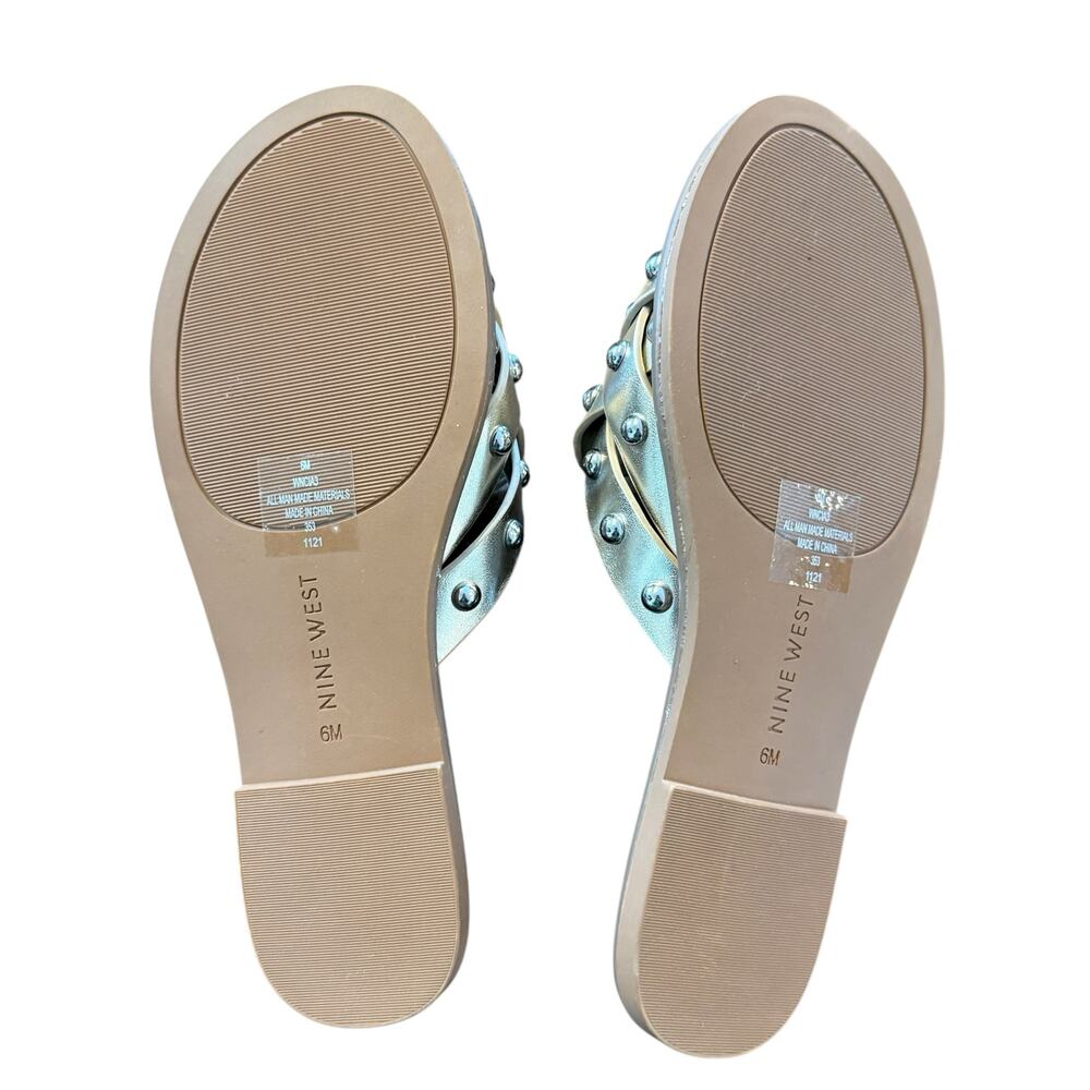 Nine West Womens like-new gold faux leather studded woven slide, flat, Size 6M - Picture 4 of 5